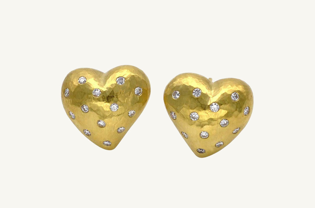 Puff Hearts - Hammered gold & Diamonds