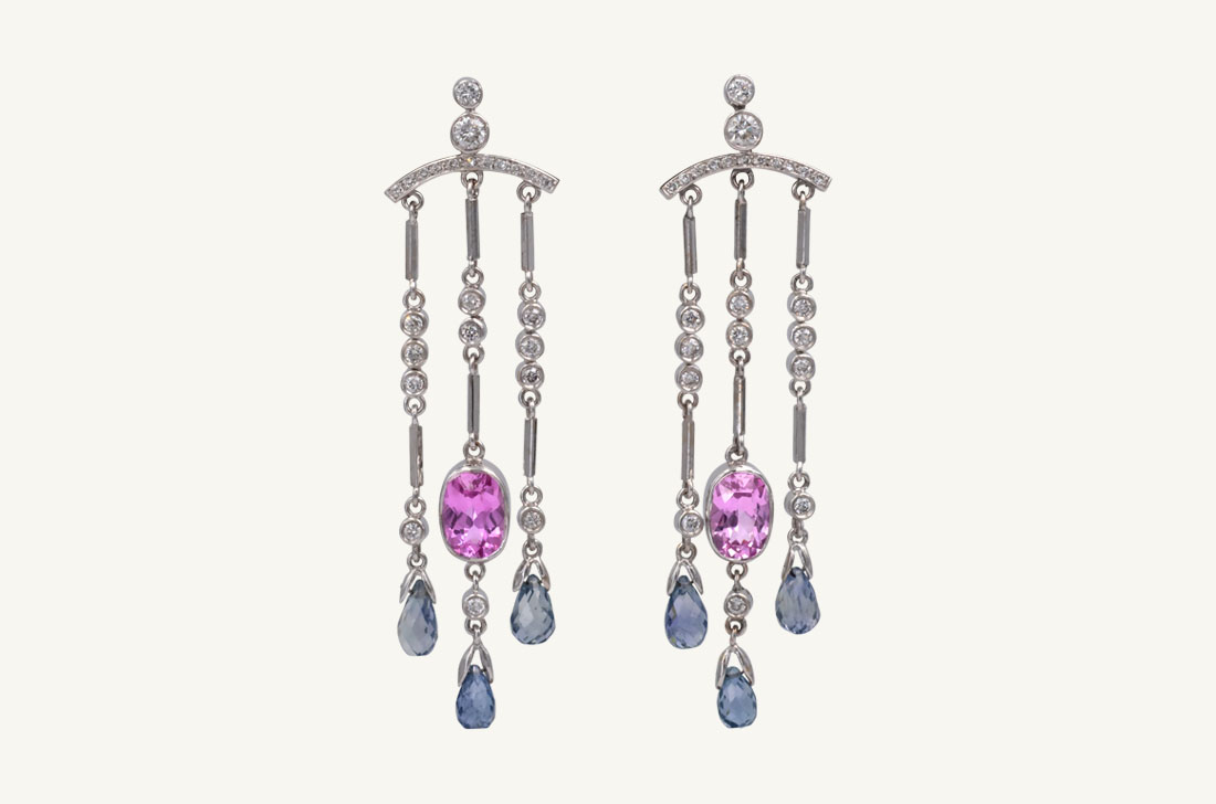Briolette - Pink & blue Sapphires - Diamonds