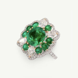 Emerald and diamond arabesque ring