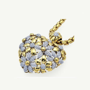 Heart of flower yellow and white gold pendant
