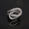 4500 Interwoven diamond loop ring in 18K white gold with one polished band and one pavé-set with brilliant-cut diamonds by Claris-A.