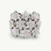Cover_FlowerSnow_Ring Diamond floral mesh ring in 18K white gold with individually mounted diamond flowers and heart-shaped cut-outs by Claris-A.
