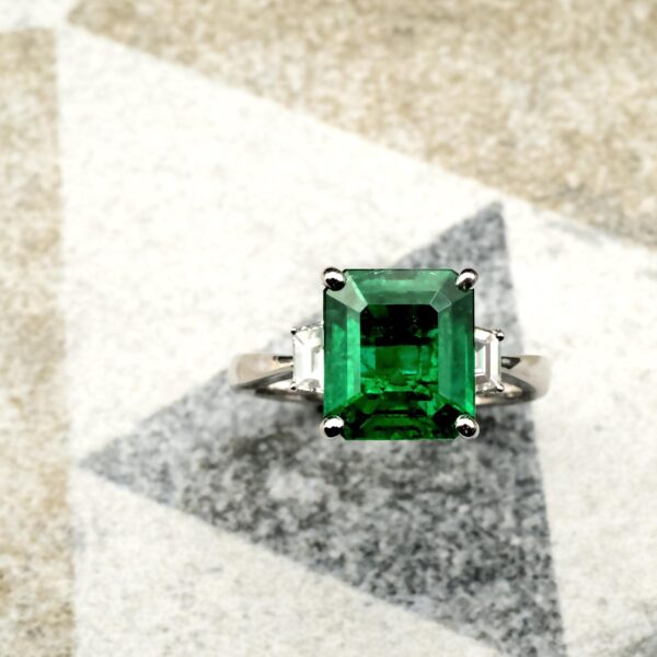 2.98 ct Emerald Three-Stone Ring