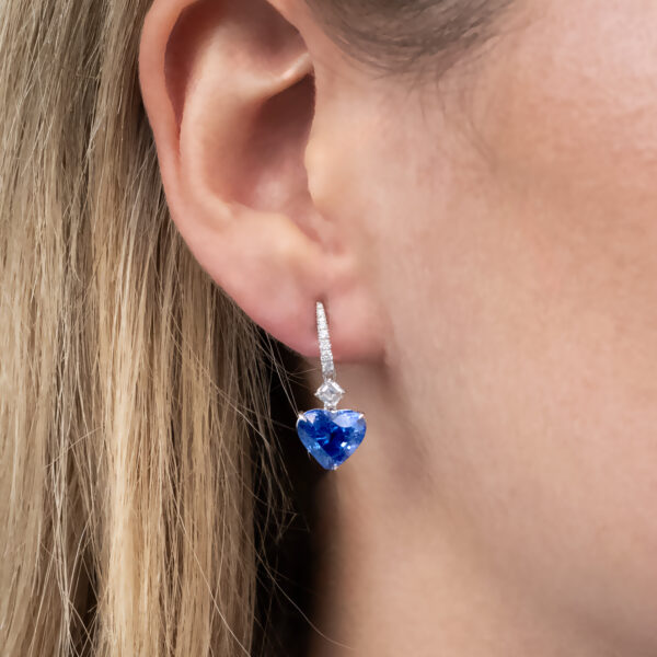 ceylon-sapphire-diamond-earrings-claris-a.jpg Ceylon sapphire and diamond earrings in 18K white gold with heart-shaped sapphires totaling 9.75 carats and pavé diamond hoops by Claris-A.