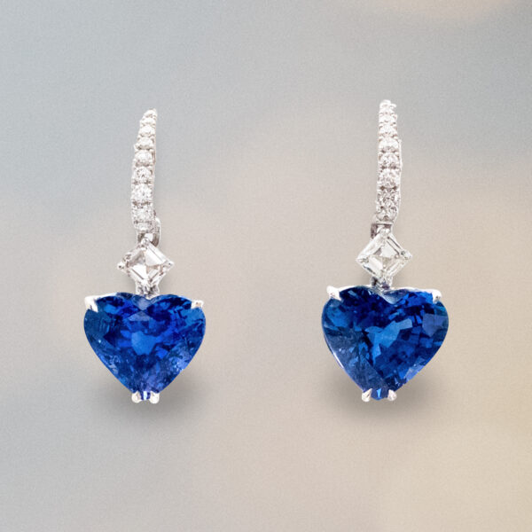 ceylon-sapphire-diamond-earrings-claris-a.jpg Ceylon sapphire and diamond earrings in 18K white gold with heart-shaped sapphires totaling 9.75 carats and pavé diamond hoops by Claris-A.