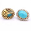turquoise-diamond-earrings-yellow-gold.jpg Yellow gold turquoise earrings with oval cabochon stones and diamond halo