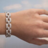 Diamond Panel Bracelet in 18K White Gold Articulated 18K white gold bracelet composed of rectangular diamond-set links with open centres and a graphic, structured design.