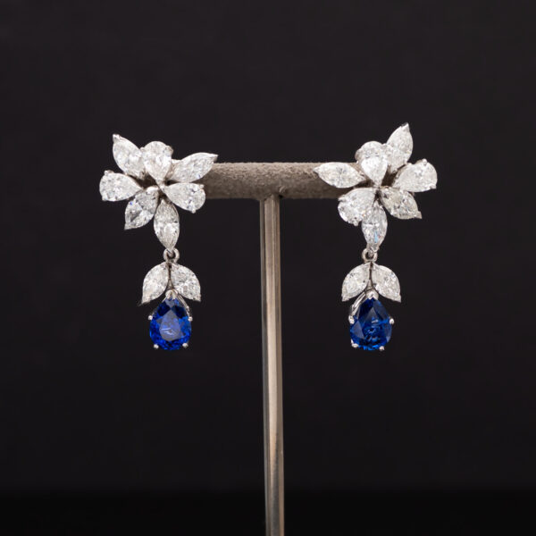 sapphire-diamond-dangle-drop-earrings Floral Drop Earrings