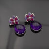 Amethyst Ruby Diamond Drop Earrings White Gold Violet Bloom Earrings