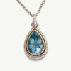 Cover_Aquamarine_ClarisA White and yellow gold pendant with pear-shaped aquamarine and diamond halo