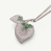 Cover_clarisA_Leaf Diamond pavé leaf heart pendant in white gold with tsavorites