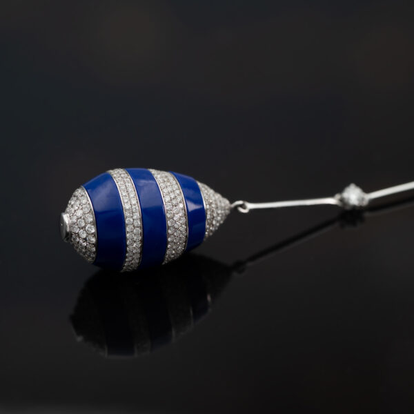 Lapis Lazuli Diamond Drop Earrings White gold drop earrings with lapis lazuli egg-shaped drops and pavé-set diamond accents