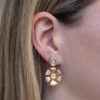 Rose Gold Diamond Petal Burst Earrings 18K rose gold dangle earrings with oval diamonds and pavé-set petal-shaped drop design
