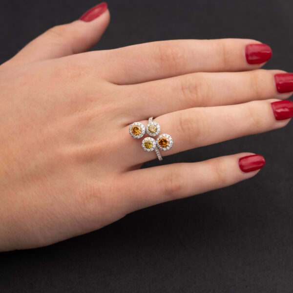 Fancy Colour Diamond Cluster Ring Diamond Quartet Ring