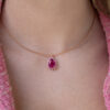 Pink Rubellite Drop Necklace Pear-shaped rubellite and pink sapphire pendant necklace in 18K rose gold with articulated chain.