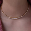Milgrain Diamond Tennis Necklace Yellow Gold 18k yellow gold tennis necklace with graduated round diamonds in a milgrain setting.