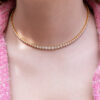 Milgrain Diamond Tennis Necklace Yellow Gold 18k yellow gold tennis necklace with graduated round diamonds in a milgrain setting.