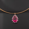 Pink Rubellite Drop Necklace Pear-shaped rubellite and pink sapphire pendant necklace in 18K rose gold with articulated chain.