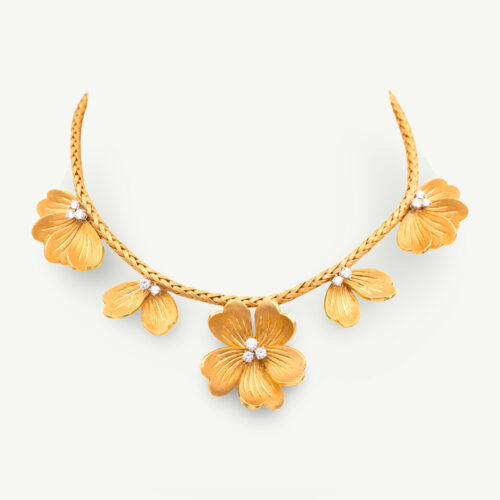 Italian Diamond Floral Collar Necklace in Yellow Gold Floral Diamond Necklace