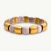 Italian Dual-Tone Gold Sculptural Bracelet Italian 18K white and yellow gold sculptural bracelet with textured engraved links, rounded connectors, and heart motifs on reverse.