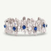 Sapphire Diamond Bracelet White Gold White gold bracelet with oval blue sapphires and diamond-set articulated links in a sculptural design