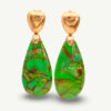 Turquoise Drop Earrings Yellow Gold Apple green turquoise drop earrings in yellow gold with sculptural fittings and natural veining