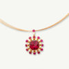 Italian Diamond Floral Collar Necklace in Yellow Gold Floral Rubellite Pendant Necklace