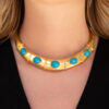 Persian Blue Turquoise Collar Necklace in 18K Yellow Gold Hand-hammered 18K yellow gold collar necklace set with natural Persian-blue turquoise cabochons and concealed closure.