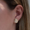 Diamond Scarab Earrings in 18K Yellow Gold Sculptural 18K yellow gold scarab earrings set with diamonds, featuring a domed beetle design with geometric detailing and high-jewelry finish.