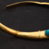 Persian Blue Turquoise Collar Necklace in 18K Yellow Gold Hand-hammered 18K yellow gold collar necklace set with natural Persian-blue turquoise cabochons and concealed closure.