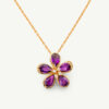 Amethyst Flower Pendant in 18K Yellow Gold 18K yellow gold flower pendant set with five pear-cut amethysts surrounding a diamond-set centre.