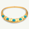 Persian Blue Turquoise Collar Necklace in 18K Yellow Gold Hand-hammered 18K yellow gold collar necklace set with natural Persian-blue turquoise cabochons and concealed closure.