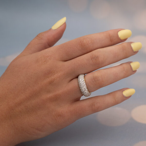 Diamond Bombe Ring in 18K White & Yellow Gold 18K white and yellow gold diamond bombe ring set with diamonds and featuring a rounded dual-tone design.