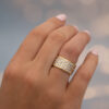 Four-Row Diamond Alliance Ring in 18K Yellow Gold 18K yellow gold four-row diamond alliance ring with round diamonds in a wide polished band.