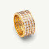 Four-Row Diamond Alliance Ring in 18K Yellow Gold 18K yellow gold four-row diamond alliance ring with round diamonds in a wide polished band.